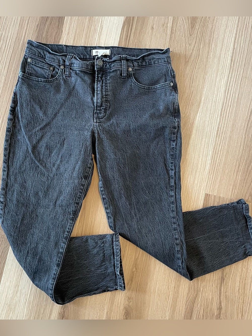 Madewell Womens 31 Mid-Rise Perfect Vintage Jean Washed-out Black Grunge Rocker